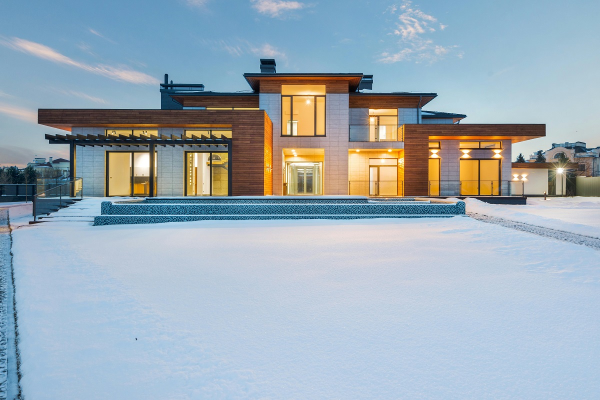 modern house in winter